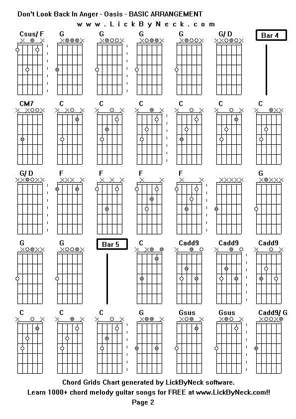 Chord Grids Chart of chord melody fingerstyle guitar song-Don't Look Back In Anger - Oasis - BASIC ARRANGEMENT,generated by LickByNeck software.